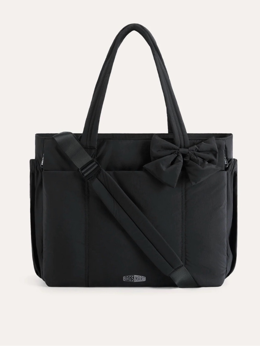 BAGSMART Crush Bow Tote Bag for Women in black, gym bag, carry on, diaper bag